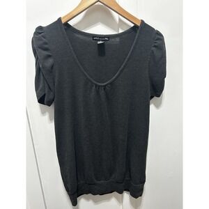 Sixteen Short Sleeve‎ Scoop Neck Ruched Sleeve Top Grey Grunge Y2K staple Top